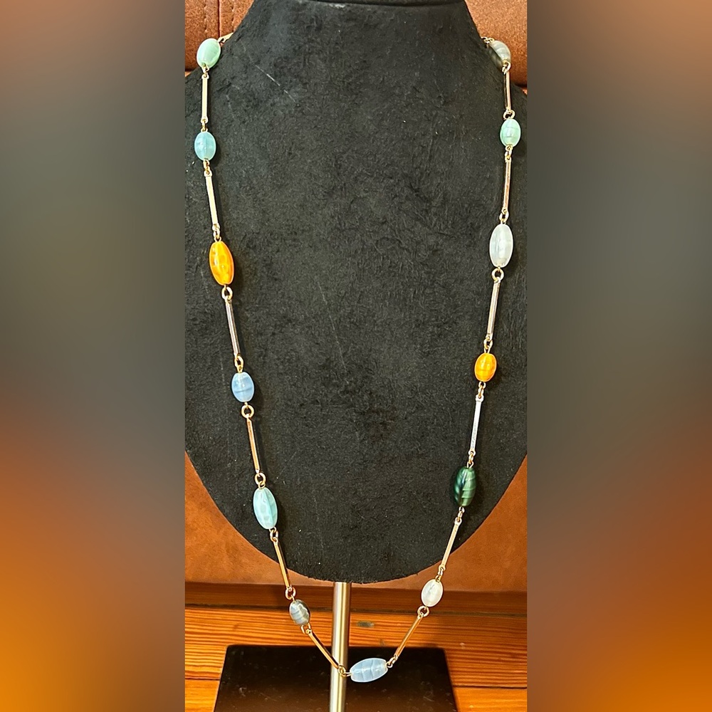 Givre Uranium Glass Beaded Vintage Necklace Sterling Silver Bar Spacers 29 3/4”